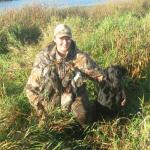 Coach and Handler Abby with 2 limits of Ducks - 8 Green Wing Teal and 4 Mallards. Fall 2008