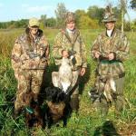 2008 Youth Hunt with 3 - 15 years olds. Bag is 1 goose, 1 mallard, 2 Woodies, and 1 teal. the chocolate is HR Bailey and Tory is on the right